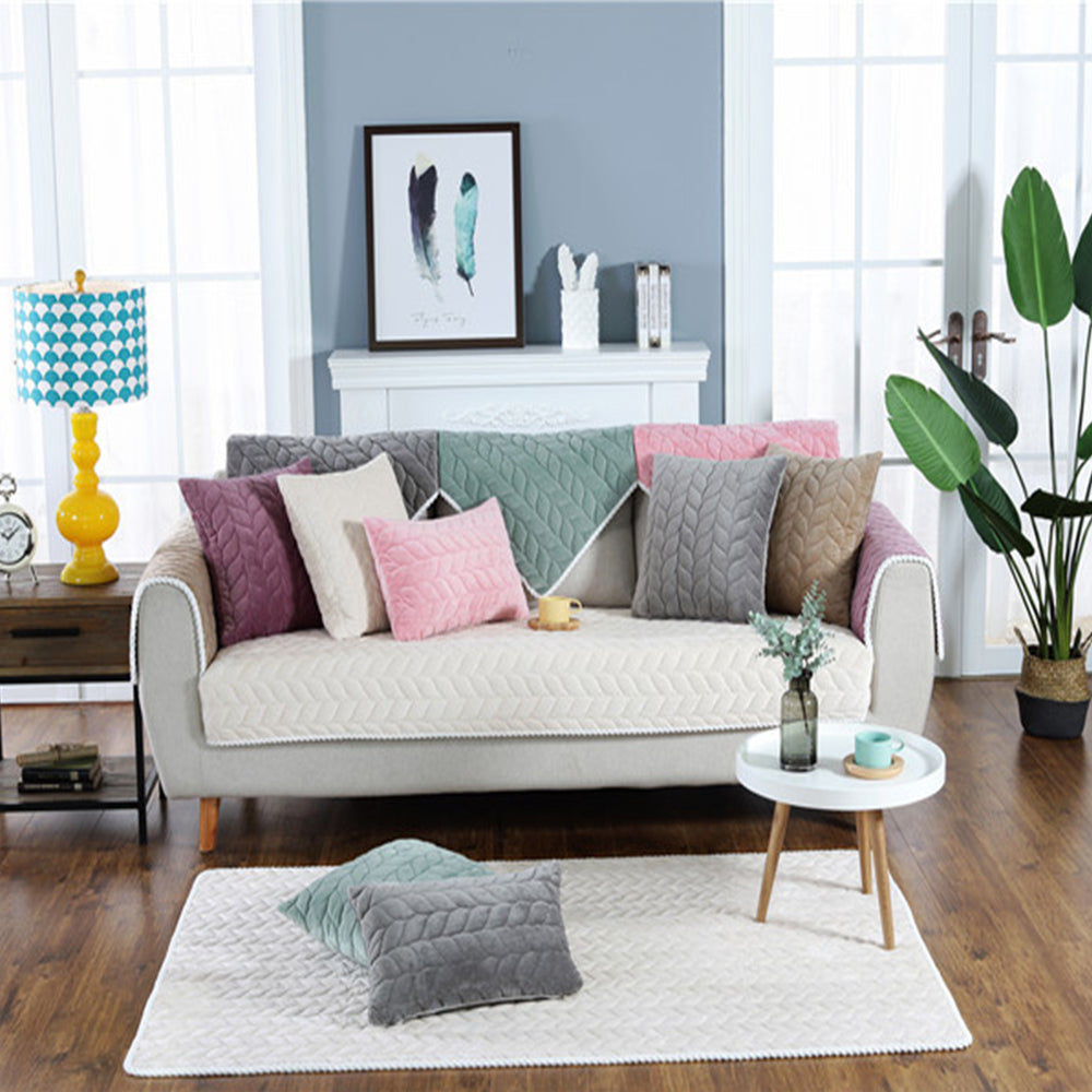 Thick Sofa Blanket Couch Cover Furniture Protector for Kids Children Dog Cat -Beige