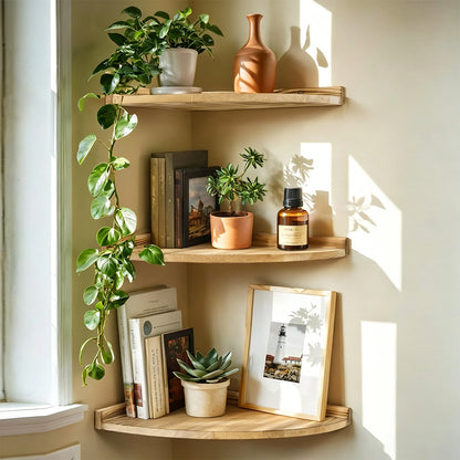 3-Tier Carbonized Wood Corner Shelf for Bathroom Living Room