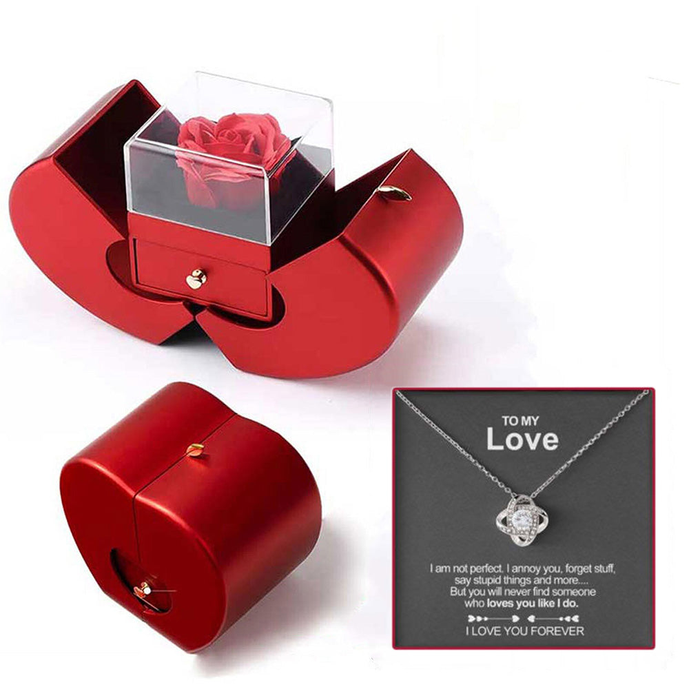 Eternal Preserved Rose Gift Box With Elegant Necklace for Mom Girlfriend Wife -Silver