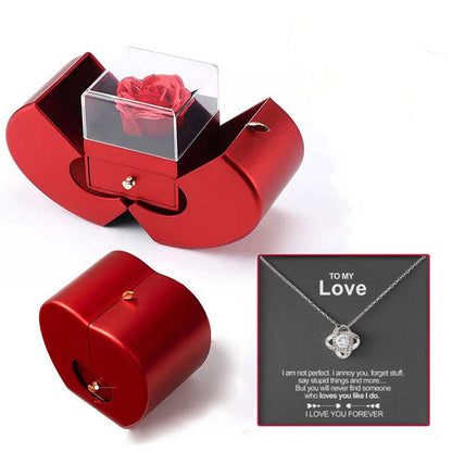 Eternal Preserved Rose Gift Box With Elegant Necklace for Mom Girlfriend Wife -Silver