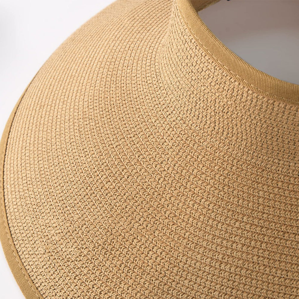 Foldable Adjustable Wide Brim Open Top Outdoor Sun Visor Hat - Khaki