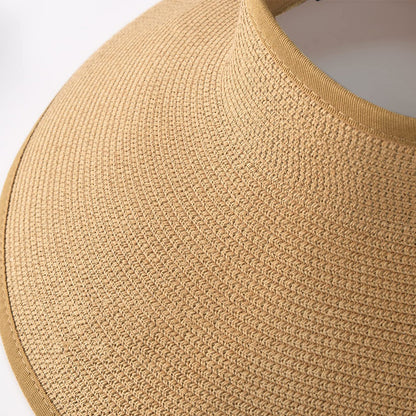 Foldable Adjustable Wide Brim Open Top Outdoor Sun Visor Hat - Khaki