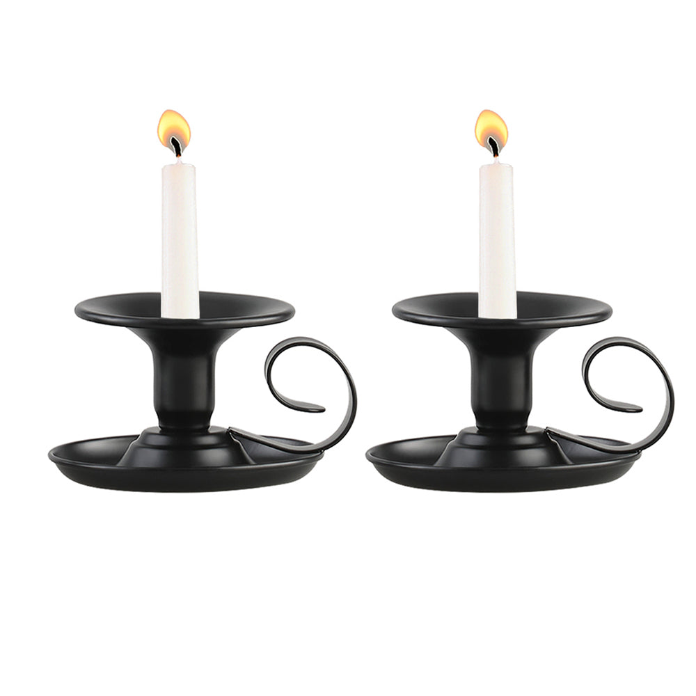 2Pcs Retro Black Iron Taper Candle Holders for Thanksgiving Christmas