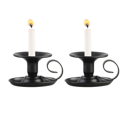 2Pcs Retro Black Iron Taper Candle Holders for Thanksgiving Christmas