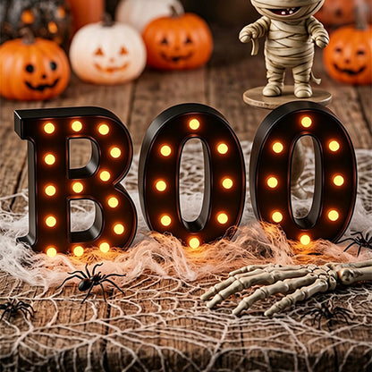 3 Piece BOO Orange Light Up Halloween Decorative Sign for Parties