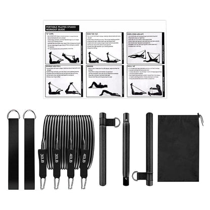 Multifunctional Pilates Bar Kit with Resistance Bands Portable Home Gym Core Strength Training Exercise Accessories Black