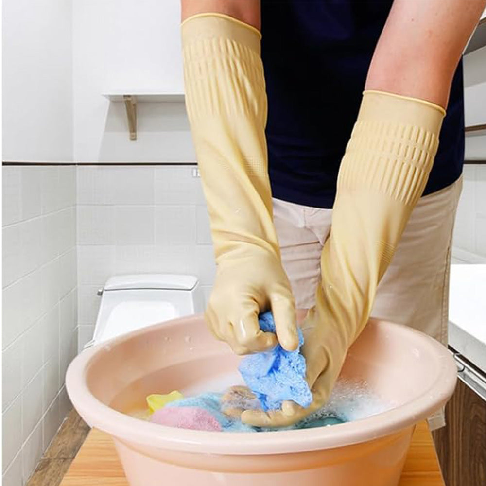 38cm Extra Long Rubber Gloves 3 Pack Heavy Duty Cleaning Gloves for Dishwashing