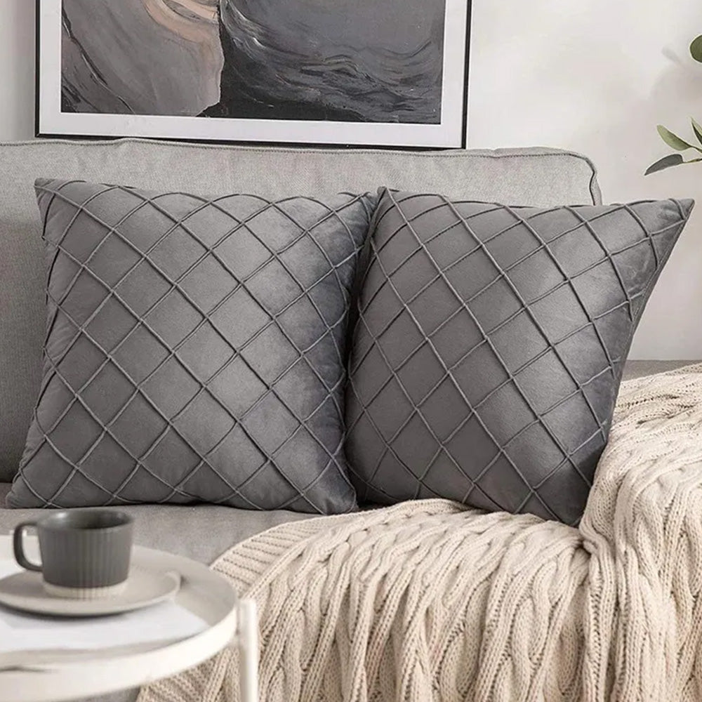 Velvet Rhombus Pleated Cushion Cover for Sofa Bedroom and Window Seat - Grey