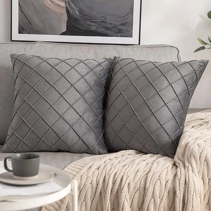 Velvet Rhombus Pleated Cushion Cover for Sofa Bedroom and Window Seat - Grey