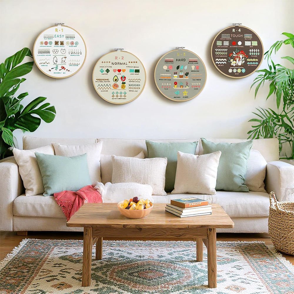4 Stage Beginner Embroidery Kit with 38 Stitch Patterns and Tools