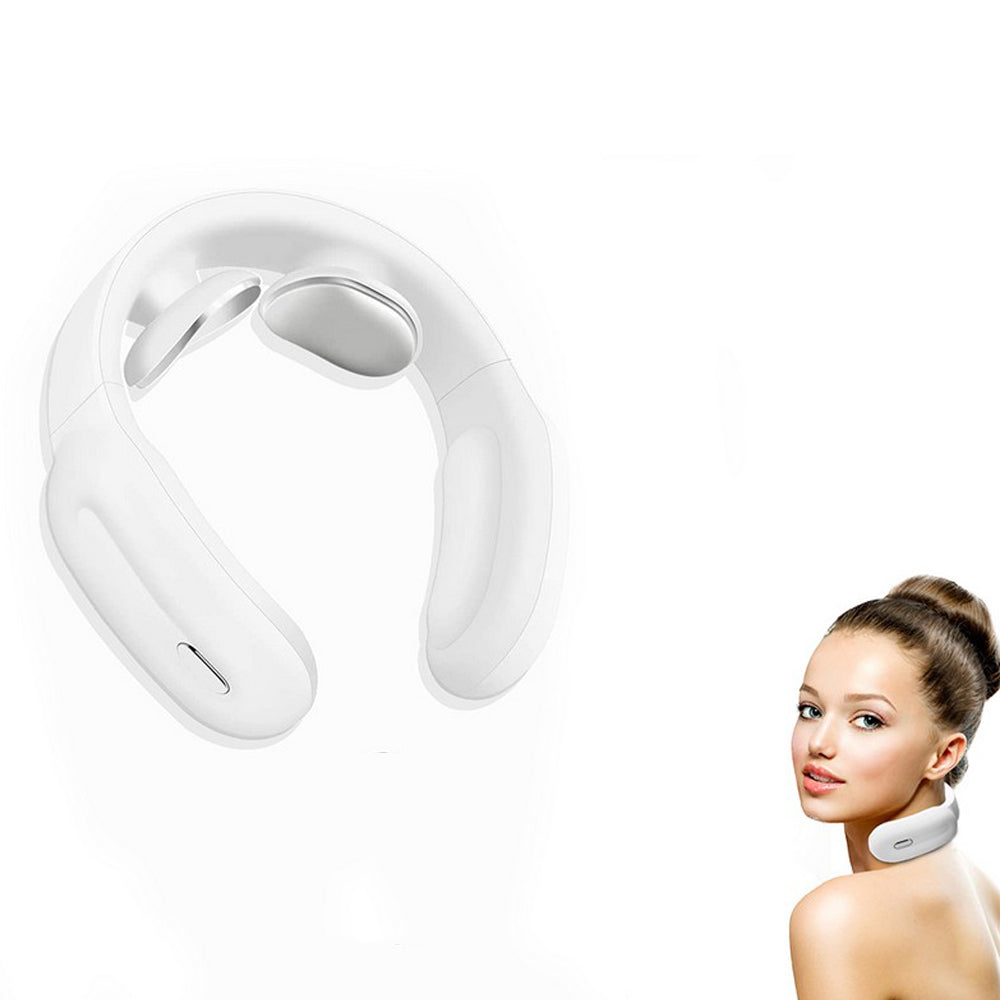 Electric Neck Massager with Heat Intelligent Electric Pulse Massager for Neck Pain Relief -White