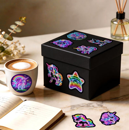 5 Sets Neon Unicorn Waterproof Stickers 50 Pieces Per Set for Water Bottles