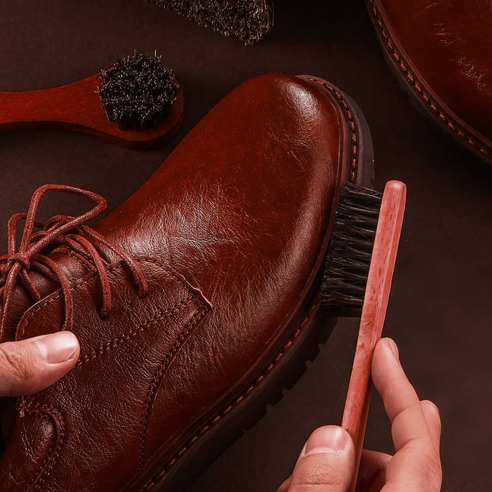 4PCS Horsehair Shoe Brush Set for Leather Cleaning and Polishing