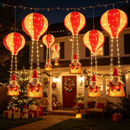 Christmas Santa Claus Hot Air Balloon with Light String - Warm Light