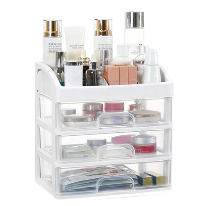Clear 3 Tiers Desktop Drawer Organizer Makup Organizer Storage Case