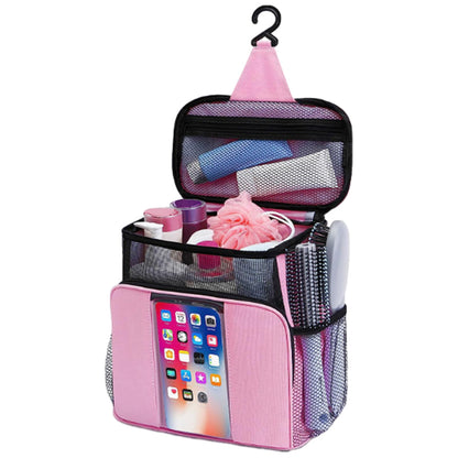 Portable Hanging Toiletry Bag Travel Makeup Storage Bag Mesh Shower Caddy Tote Pink