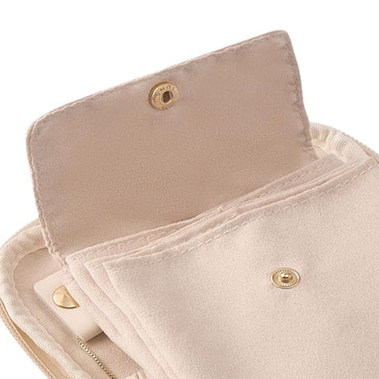 PU Leather Travel Jewelry Organizer Bag with Velvet Lining - White