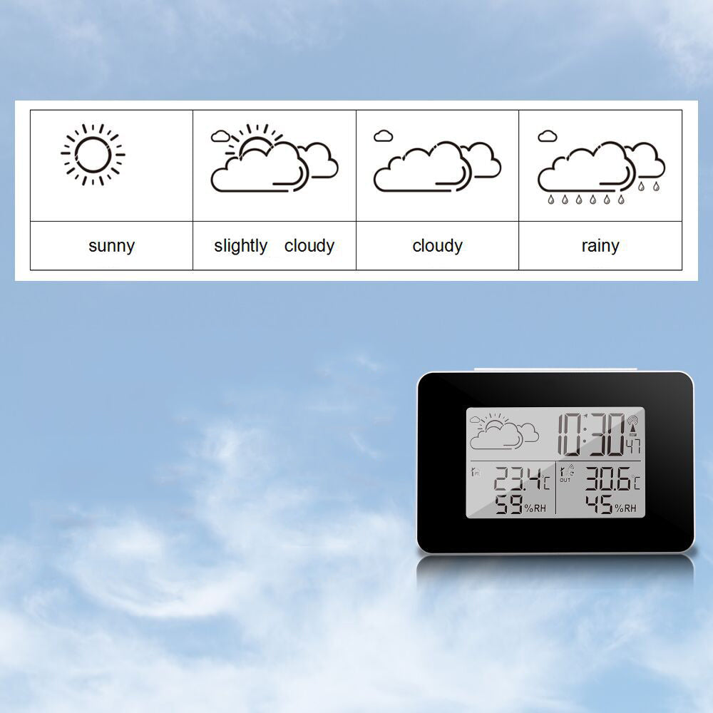 Wireless Weather Station Clock LCD Digital Indoor Outdoor Humidity Thermometer