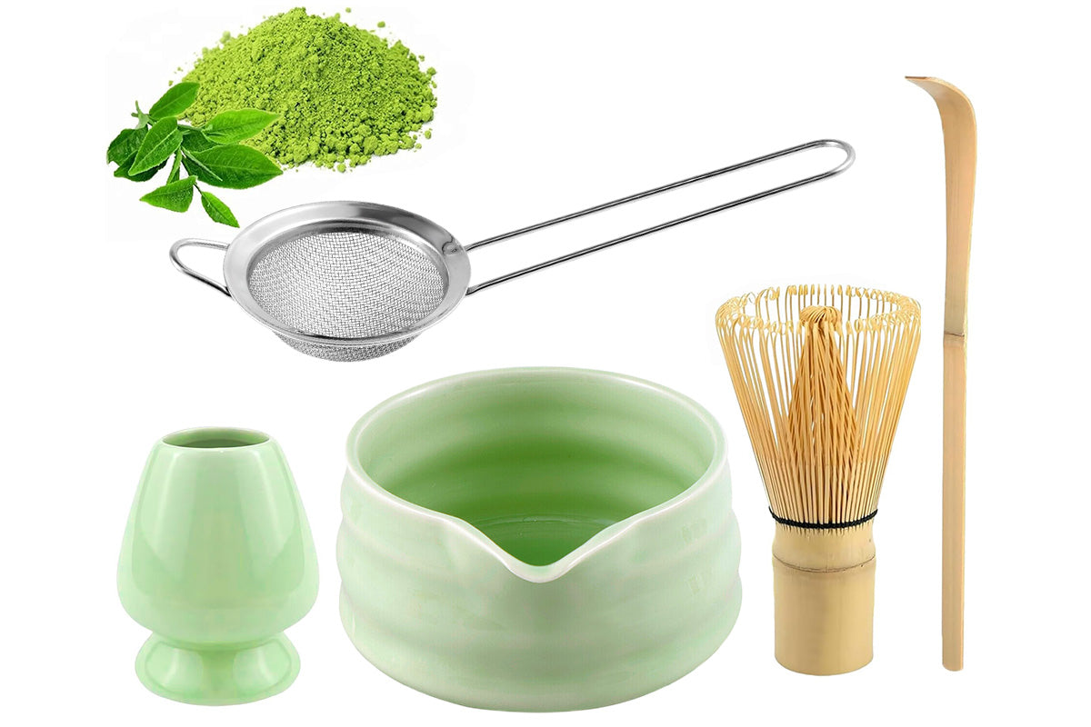 5Pcs Matcha Set Whisk Bowl Spout Scoop Green