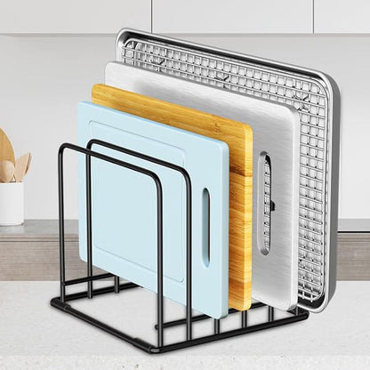 5-Slot Kitchen Organizer Rack Dish and Cutting Board Holder for Cabinet Countertop or Pantry
