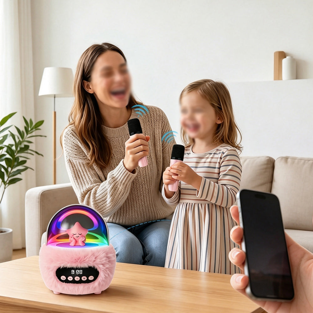 2 in 1 Portable Plush Speaker and Alarm Clock with Dual Mics  - Pink