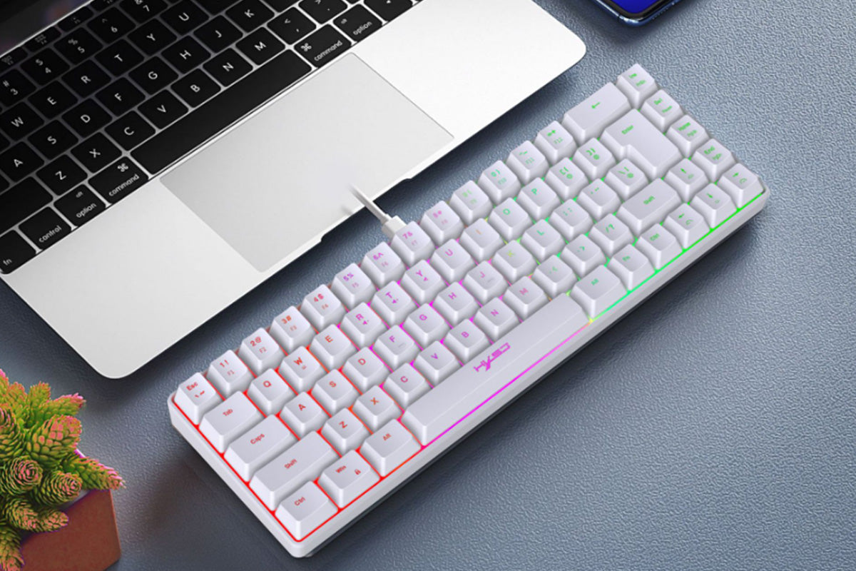 Mini Gaming Keyboard and Mouse Combo Wired K68 RGB Streamer Mini Gaming Keyboard Membrane Keyboard-White