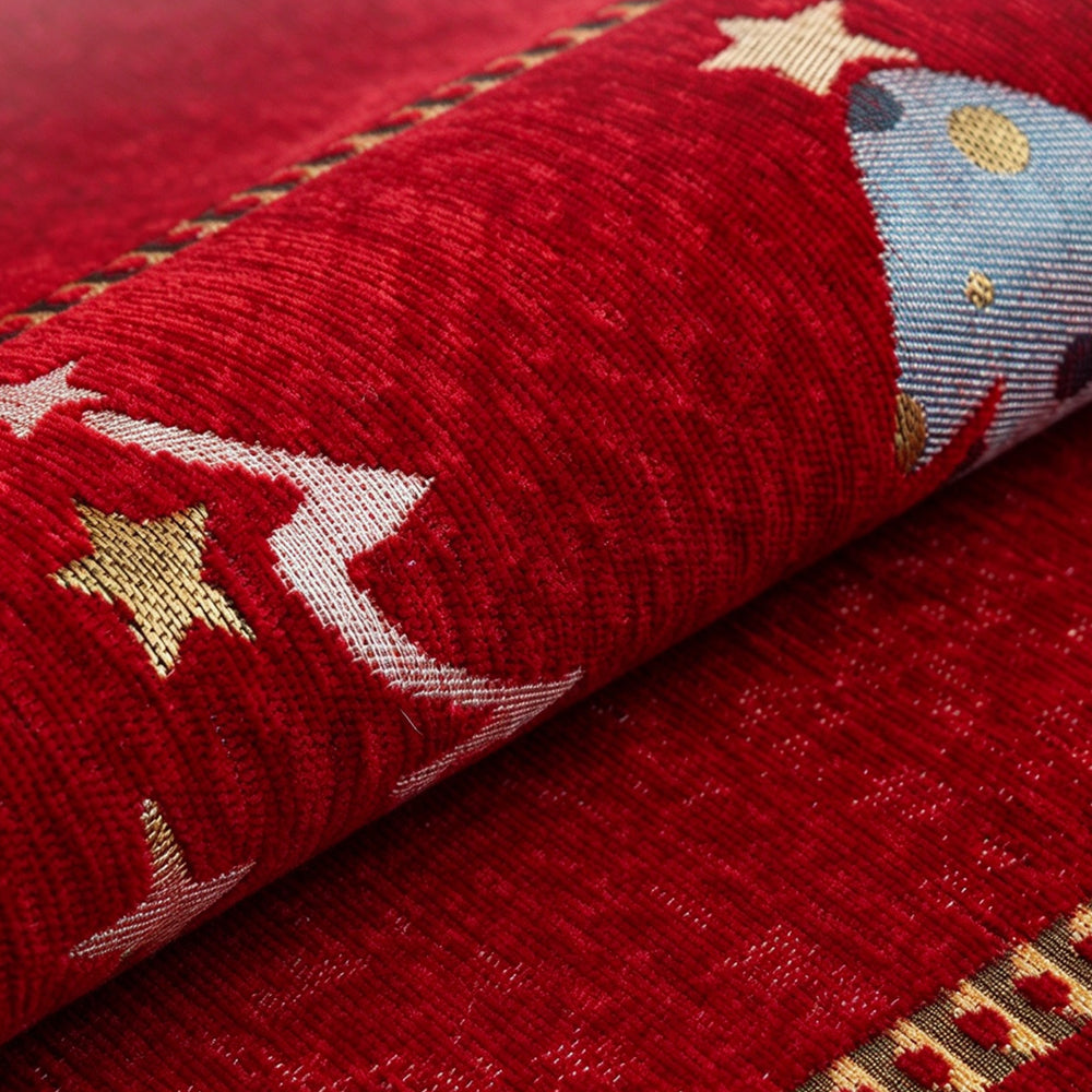 Christmas Deer Chenille Sofa Cover Scratch Resistant Sofa Protector - Red