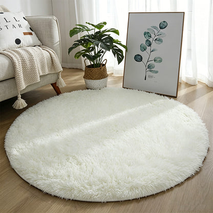 Round Plush Area Rug-White