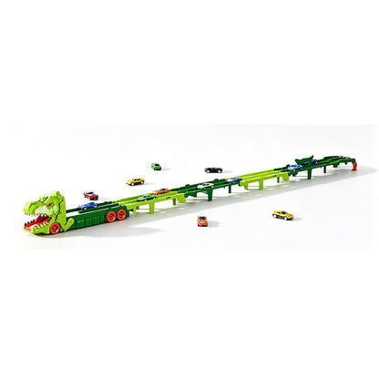 Foldable Dinosaur Truck with Dual Tracks and 6 Small Cars - Green