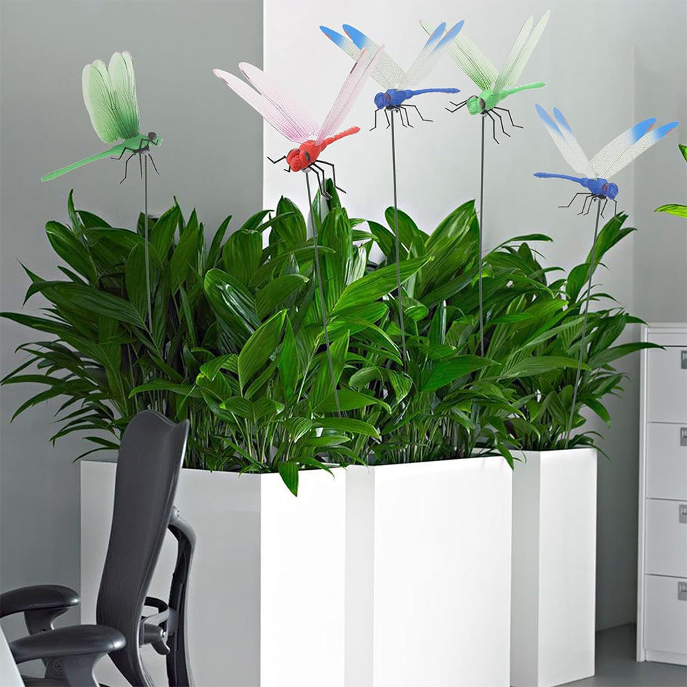 6Pcs Outdoor Fake Dragonfly Rod Clip Garden Metal Dragonfly Clip Decor