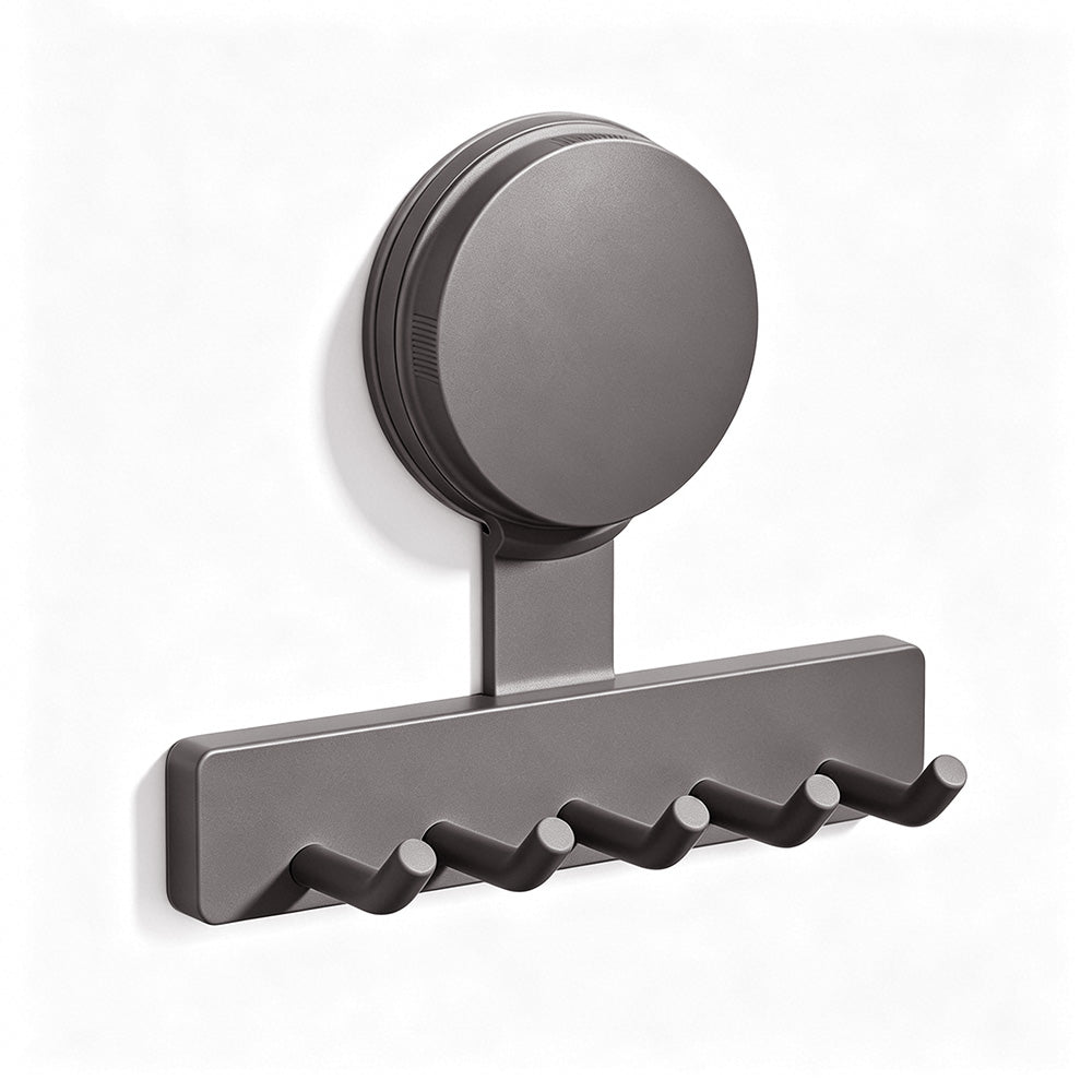 5 Hook Suction Cup Towel Rack Wall Mounted No Drill Bathroom Holder for Shower-Grey