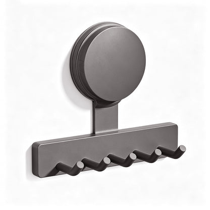 5 Hook Suction Cup Towel Rack Wall Mounted No Drill Bathroom Holder for Shower-Grey