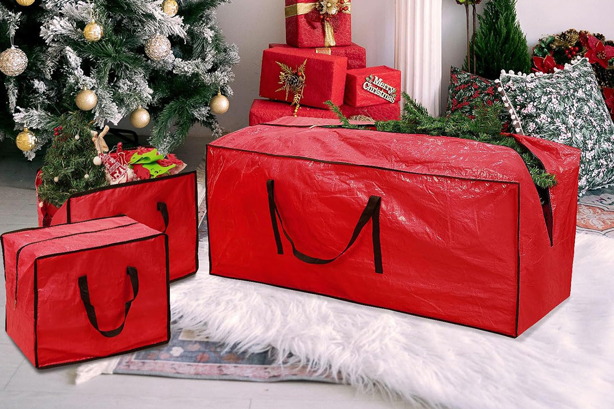 3Pcs Large Christmas Tree Storage Bags Waterproof with Handles and Zipper-Red