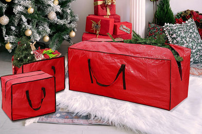 3Pcs Large Christmas Tree Storage Bags Waterproof with Handles and Zipper-Red