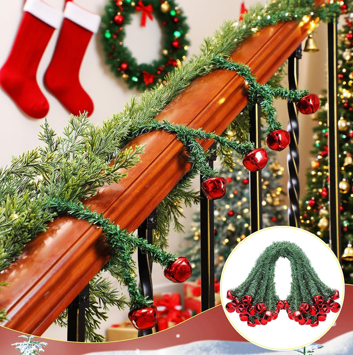 25 Christmas Wreath Twist Ties with Bells for Garland and Railings - Red