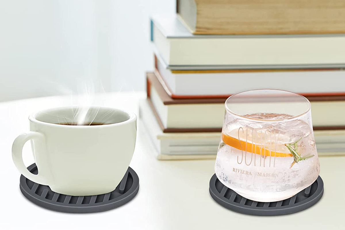 6Pcs For Home Decor Non-Slip And Non-Stick Round Silicone Absorbent Scald-Proof Drink Coasters-Grey