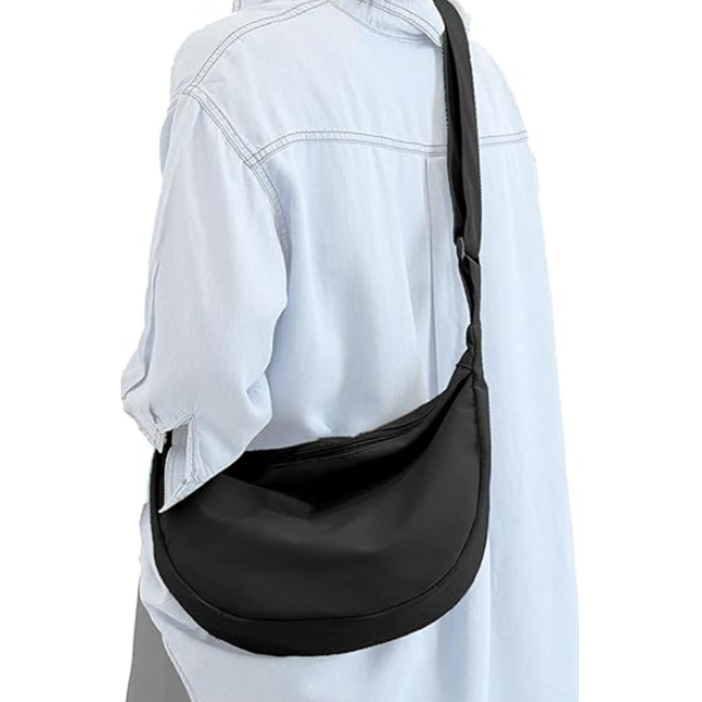Trendy Dumpling Crossbody Bag Casual Sling Bag Half Moon Shoulder Messenger Bag Black