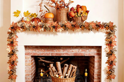 Lighted Thanksgiving Pumpkin Vine Garland Door Hanging Decoration