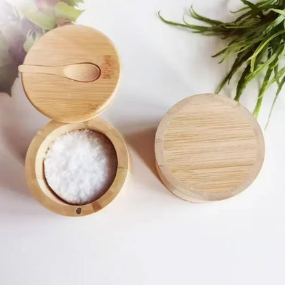 Bamboo Spice Container with Lid and Spoon for Storing Salt Pepper Sugar Herbs Small Spice Box Style 1