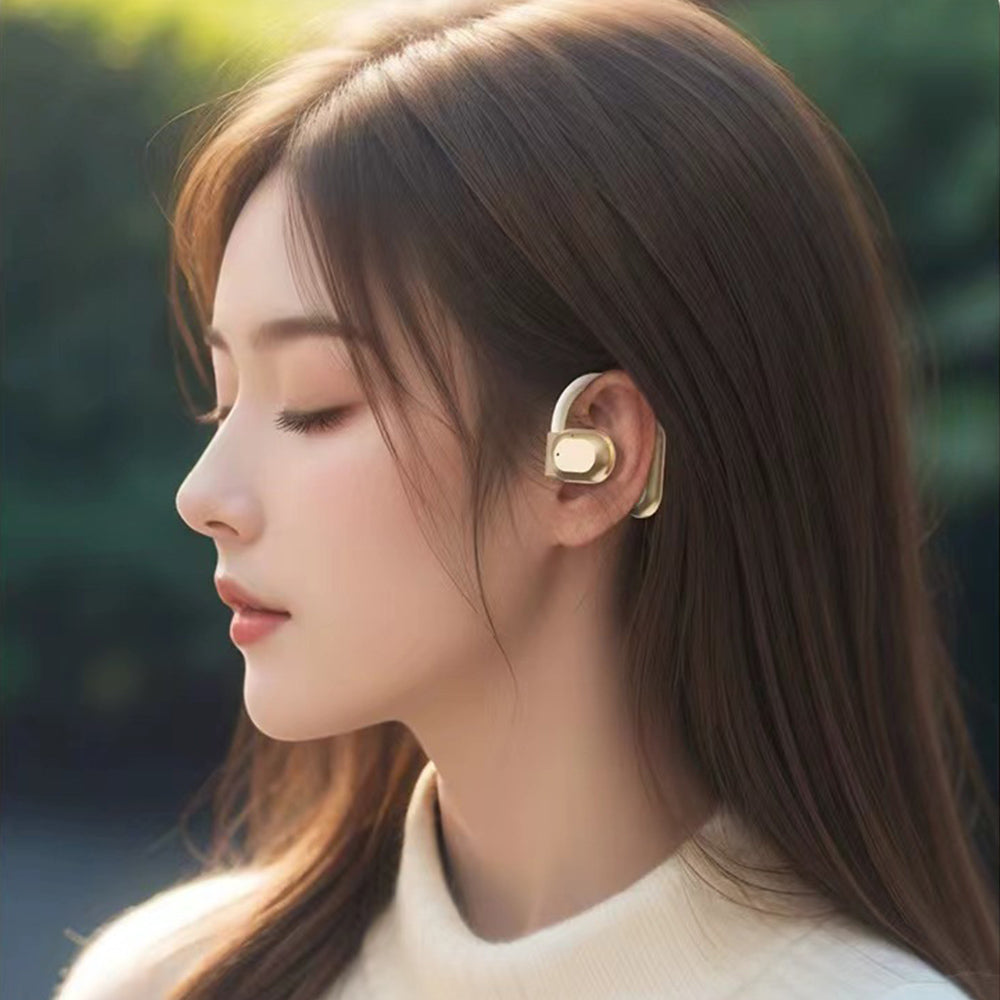 Open Ear Headphone Bluetooth Wireless Earbud Sport Over Ear Earhooks LED Power Display Earphone Beige