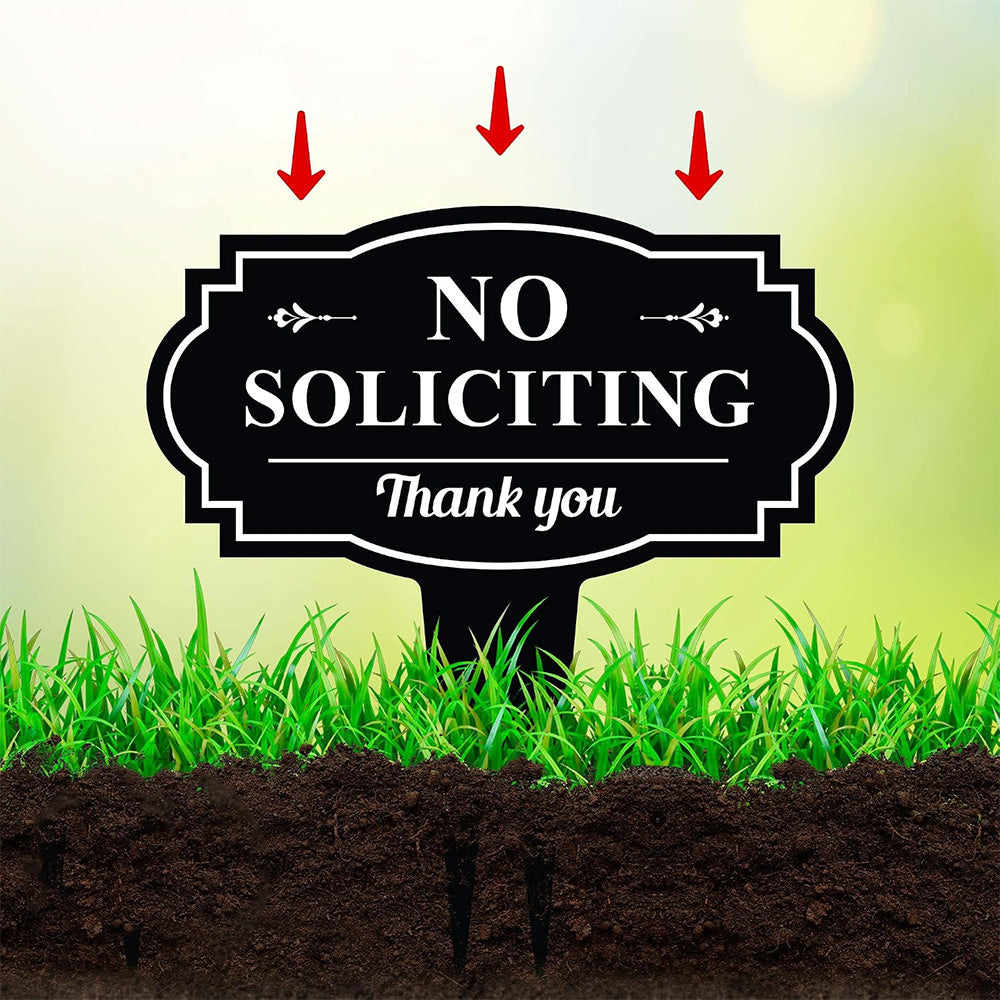 Large No Soliciting Metal Yard Sign Lawn Decorative Stake 43x40cm