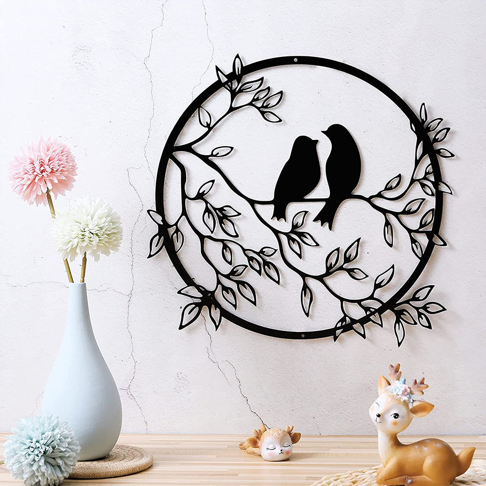 Bird on Tree Branch Metal Silhouette Wall Art -Black
