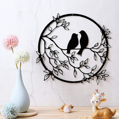 Bird on Tree Branch Metal Silhouette Wall Art -Black