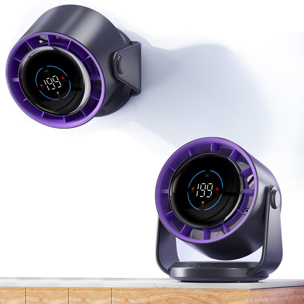 Quiet Table Fans Wall-Mounted Digital Display Rechargeable Fan for Home Office Kitchen Travel Camping Purple