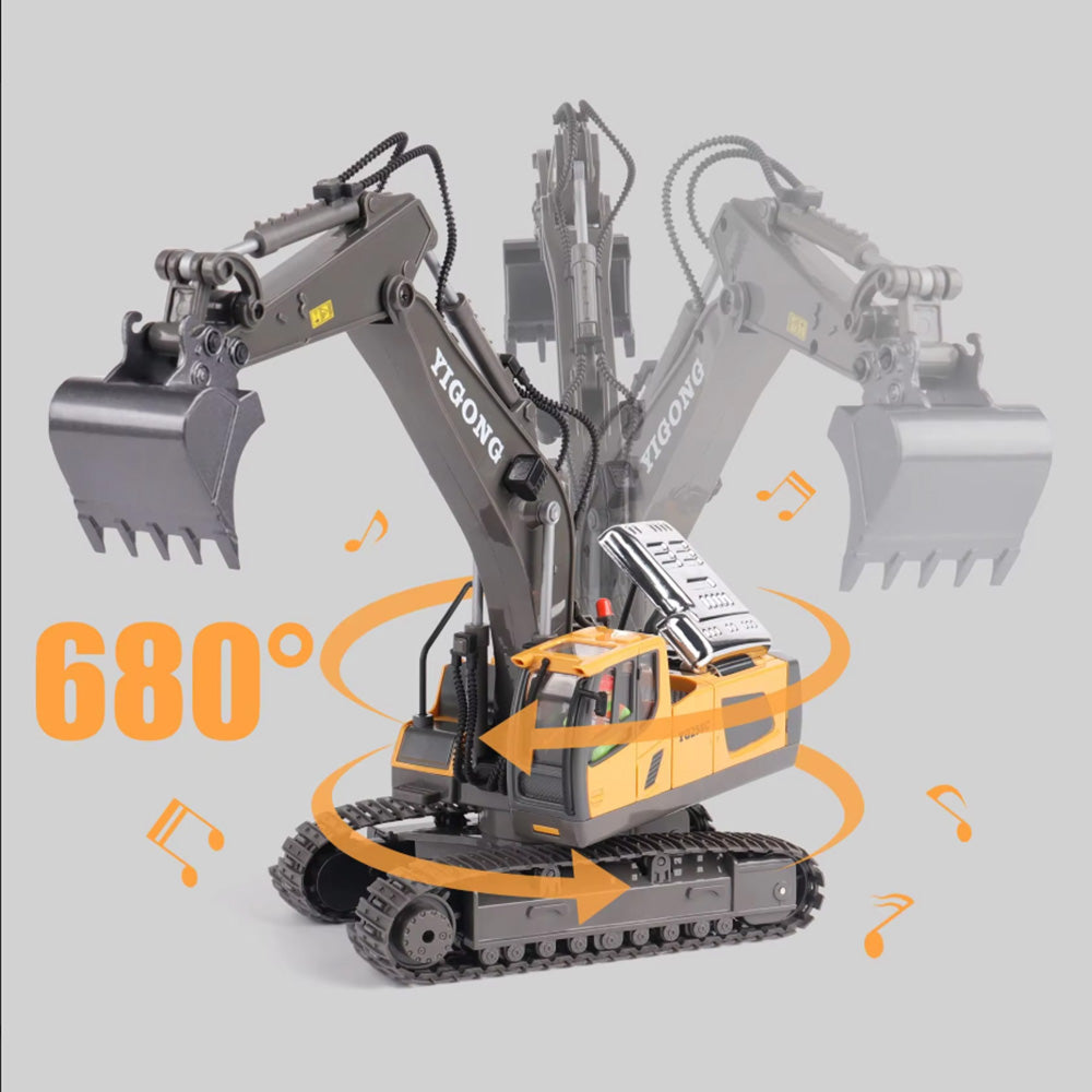 2.4GHz Remote Control Excavator RC Construction Car Toy with Light and Music Yellow
