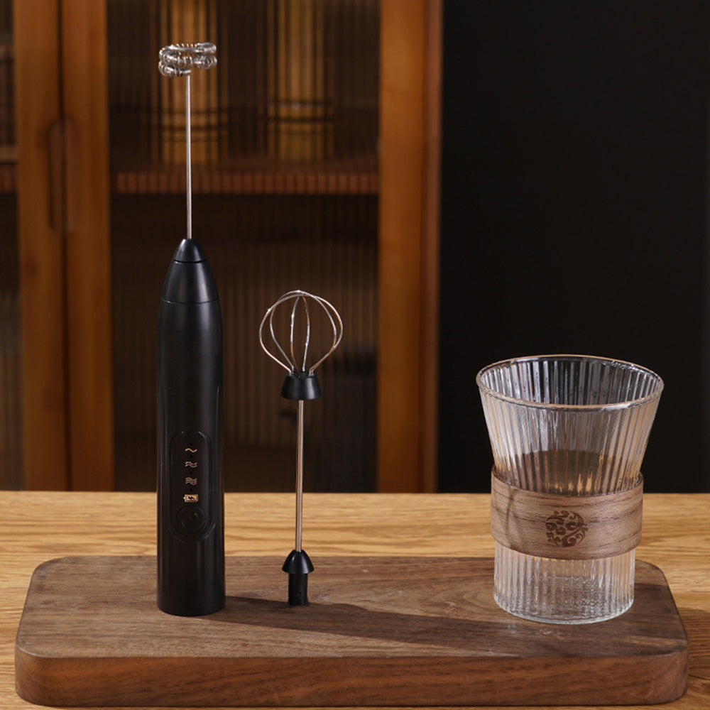 USB Charging Electric Egg Beater Milk Frother Handheld Drink Coffee Foamer-Black