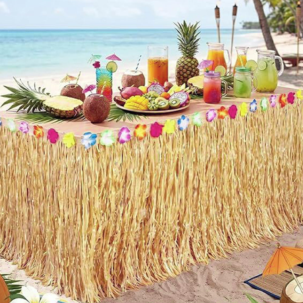 Straw Color Tassel Table Skirt for Hawaiian Beach Parties