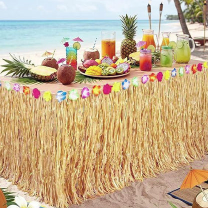 Straw Color Tassel Table Skirt for Hawaiian Beach Parties