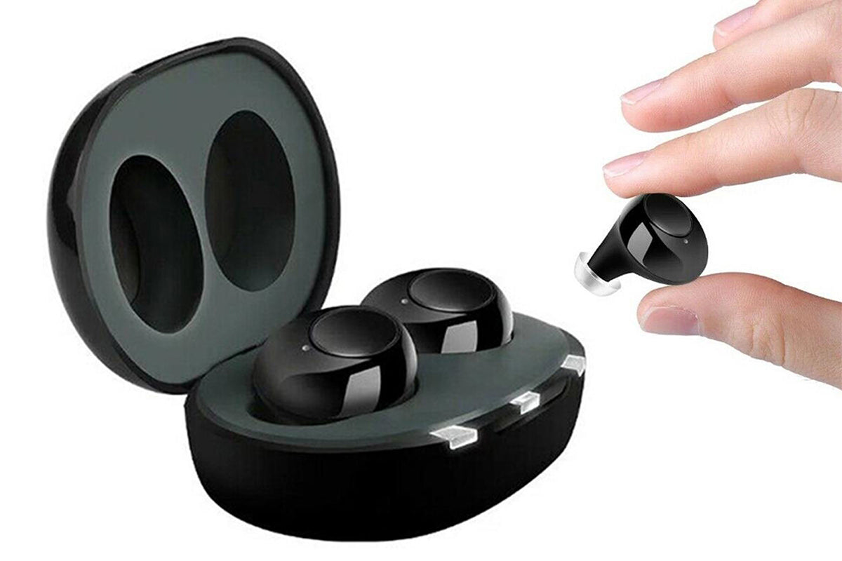 Hearing Aid Invisible Digital In-Ear Enhancer Sound Voice Amplifier Rechargeable-Black