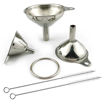 6PCS Stainless Steel Mini Funnels with Cleaning Brushes for Kitchen